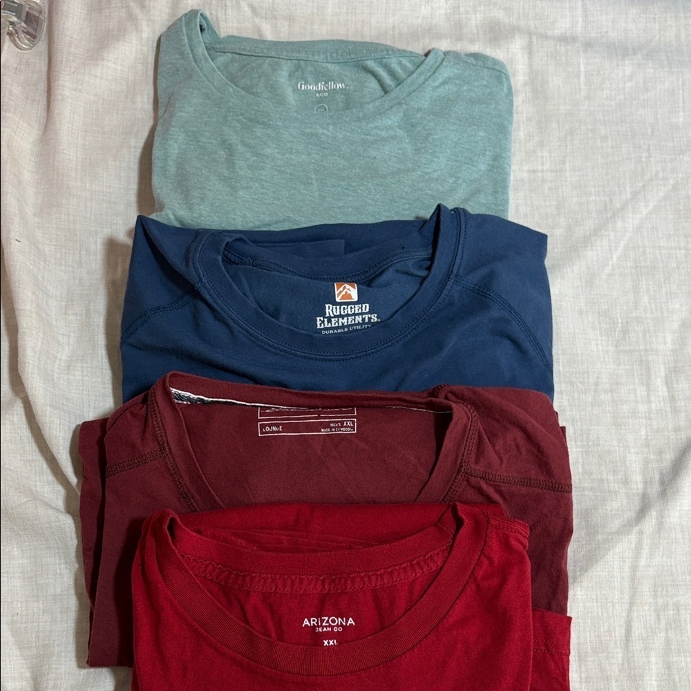 Set of 4-Men's Short Sleeve Tees - Blue, Red, Green, Maroon XXL